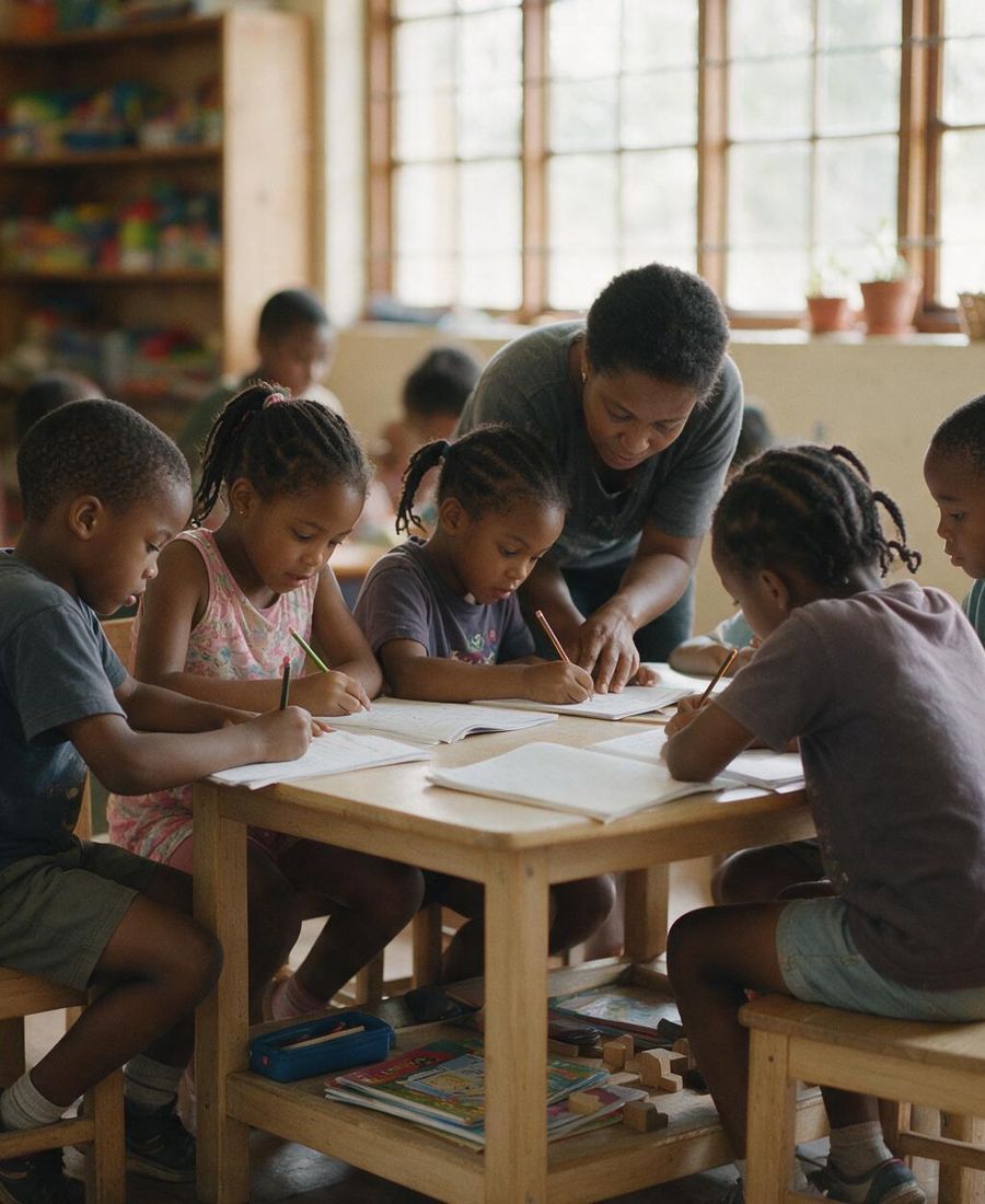 A helper guiding a learner through their homework